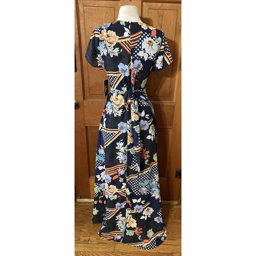 Lulus‎ Women’s Navy Floral Print Maxi Dress Sz S New Short Sleeve Garden Party ￼ - Picture 8 of 14